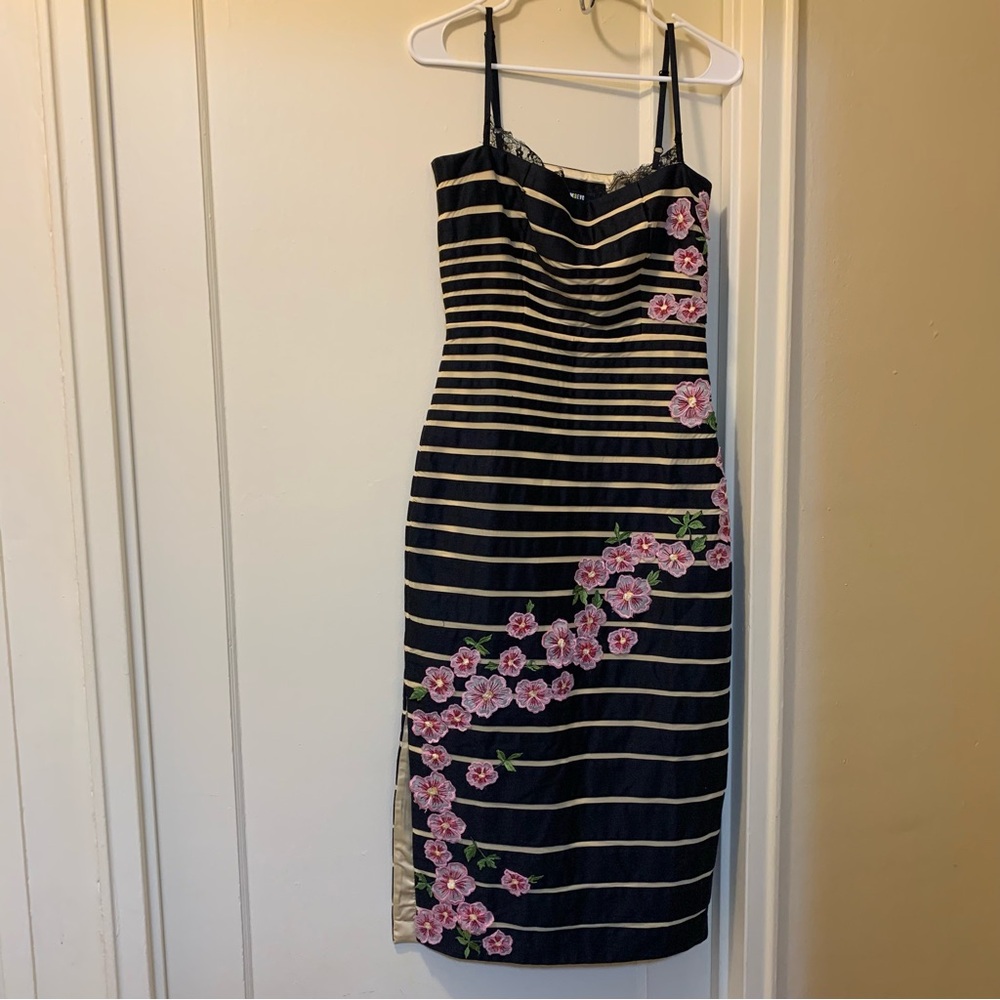 Anthropologie Striped Floral Midi Dress - Black and Pink